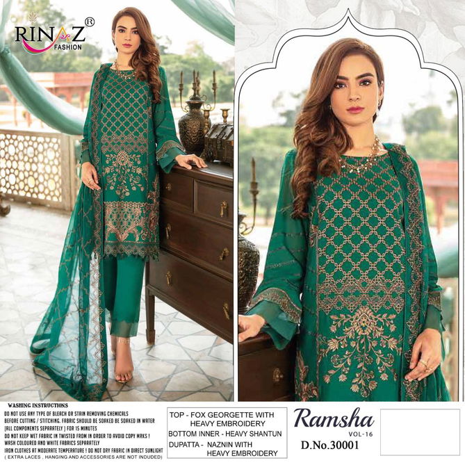 Rinaz Ramsha 16 New Heavy Festive Wear Georgette Pakistani Salwar Kameez Collection